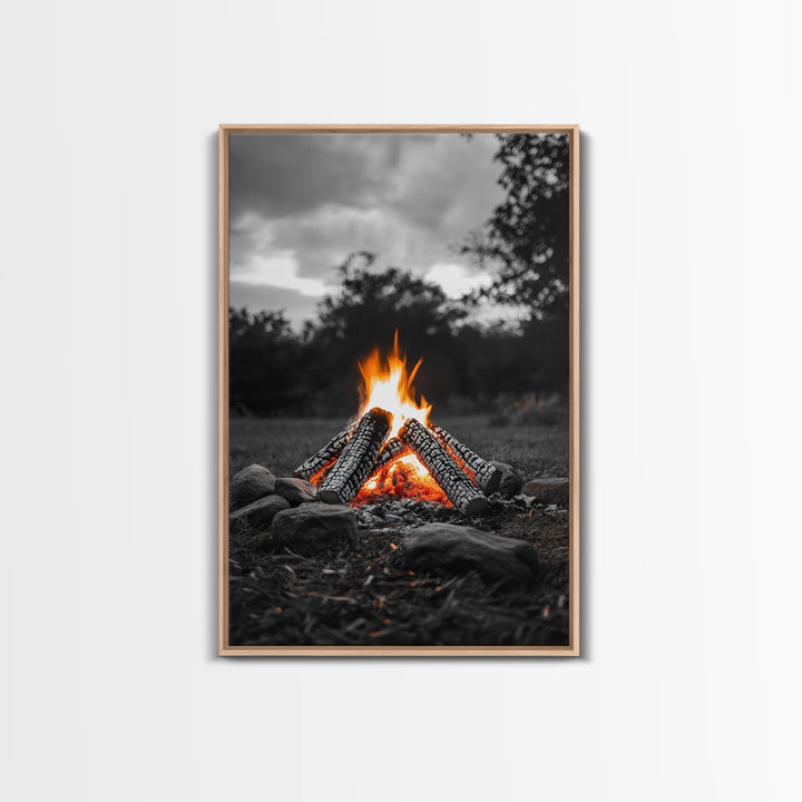 Firewood Blaze Campfire Canvas Rustic Cabin Outdoor Nature Wall