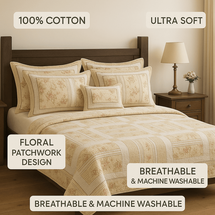 Bedding Cottage Floral Patchwork Quilted Coverlet Bedspread Set