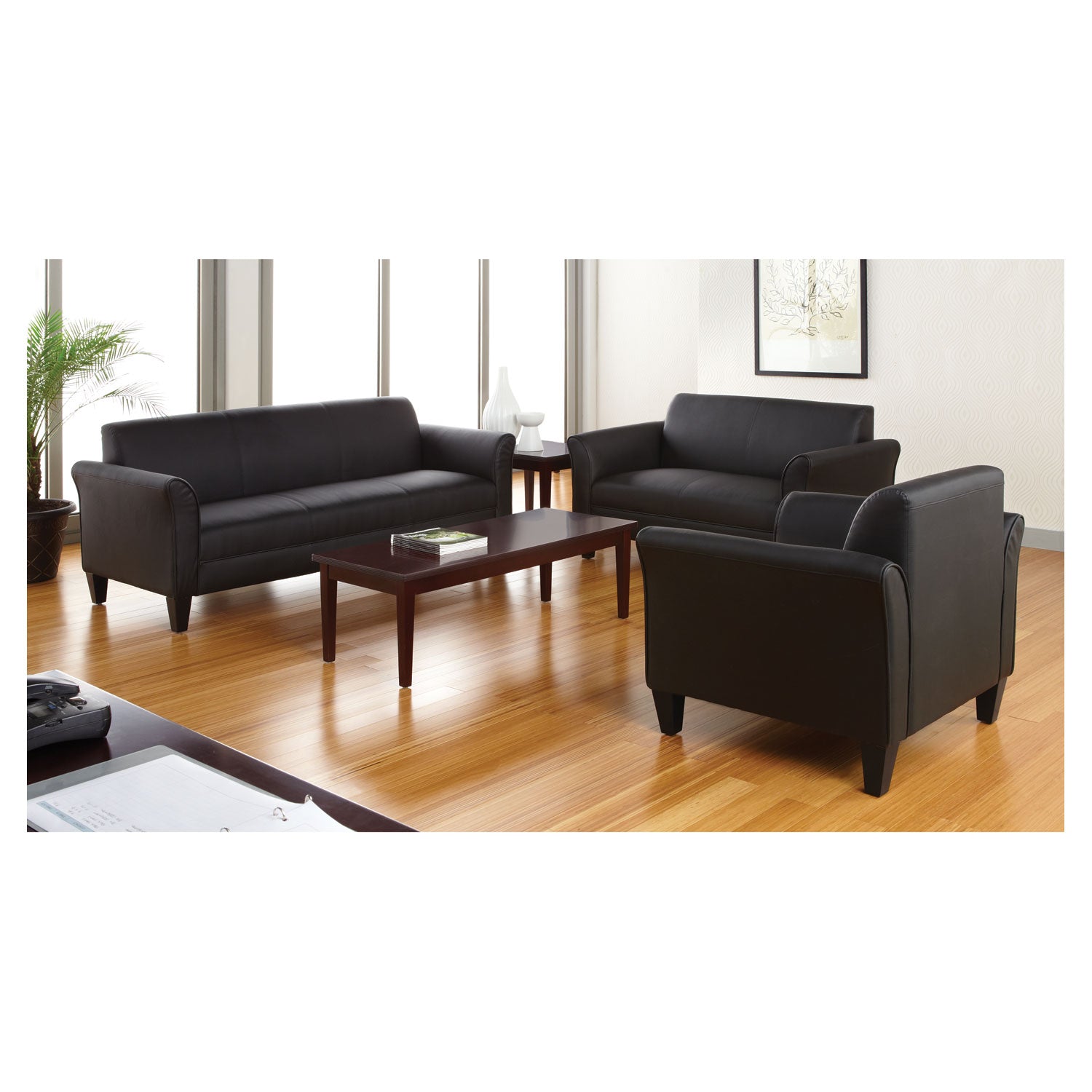 Reception Lounge 3 Cushion Sofa Black Modern Office Seating