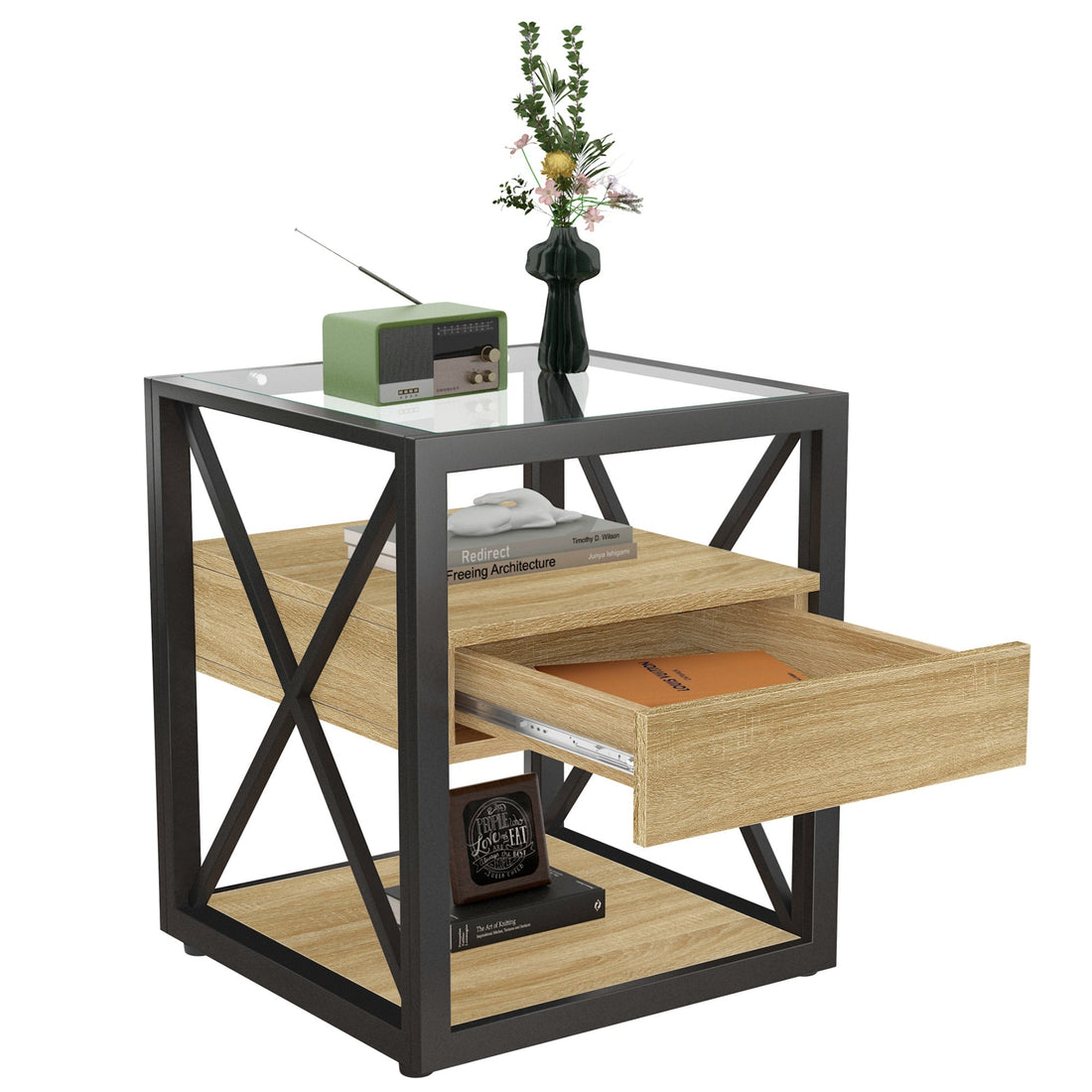 Set of 2 Modern End Tables with Drawer
