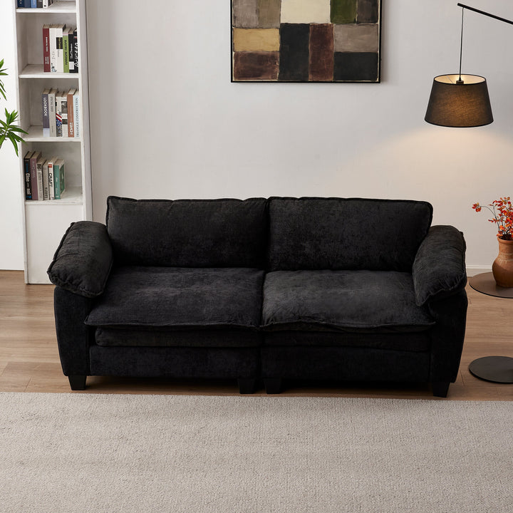 Luxury Black Chenille Loveseat Sofa Soft Upholstered Living Room