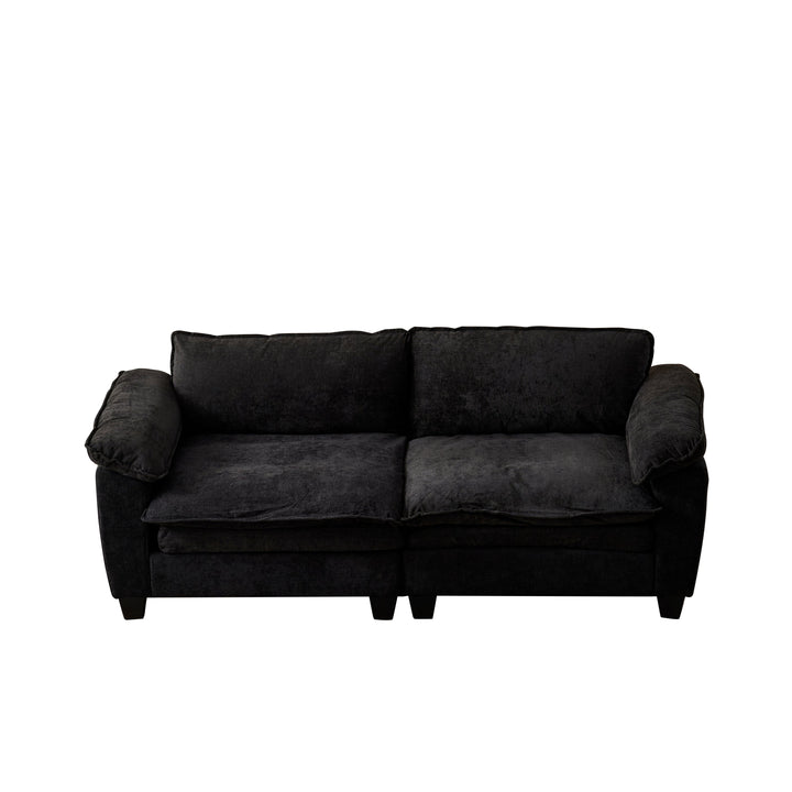Luxury Black Chenille Loveseat Sofa Soft Upholstered Living Room