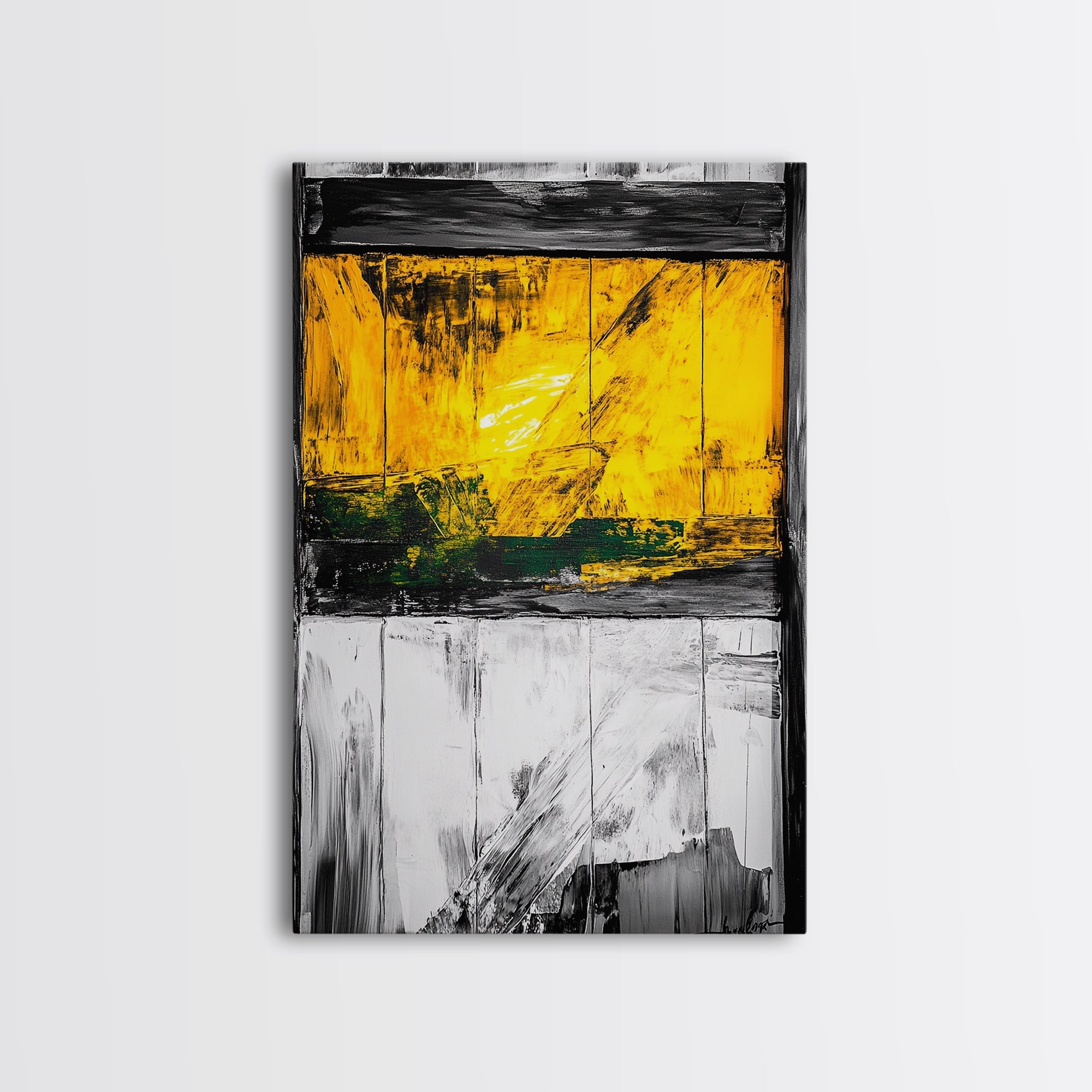 Golden Window Abstract Rustic Canvas Black White Farmhouse Wall