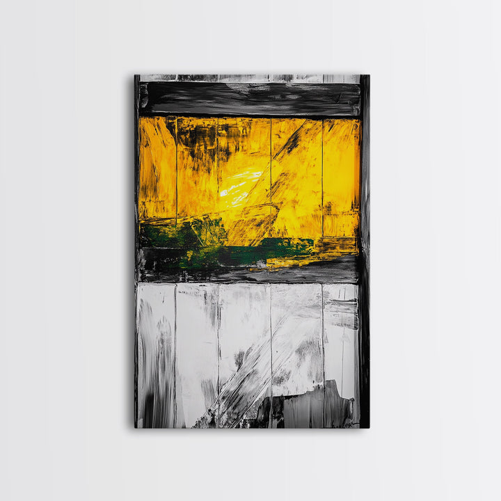 Golden Window Abstract Rustic Canvas Black White Farmhouse Wall