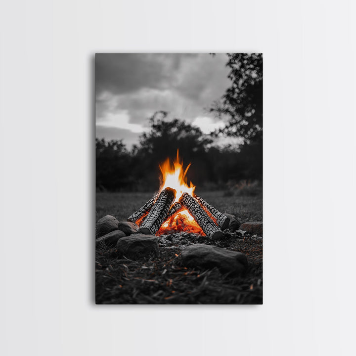 Firewood Blaze Campfire Canvas Rustic Cabin Outdoor Nature Wall