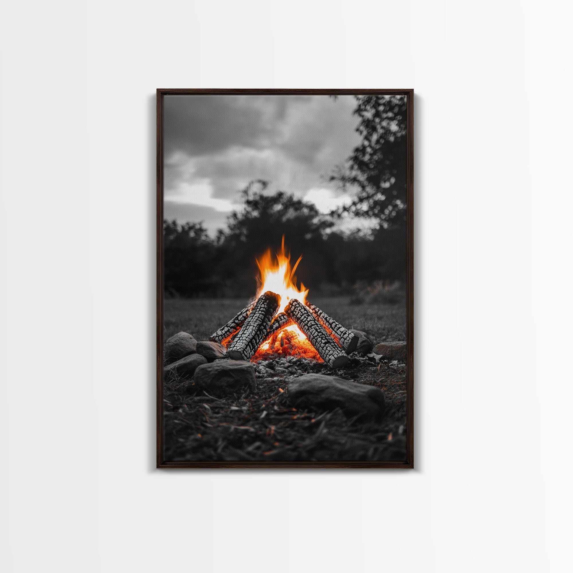 Firewood Blaze Campfire Canvas Rustic Cabin Outdoor Nature Wall