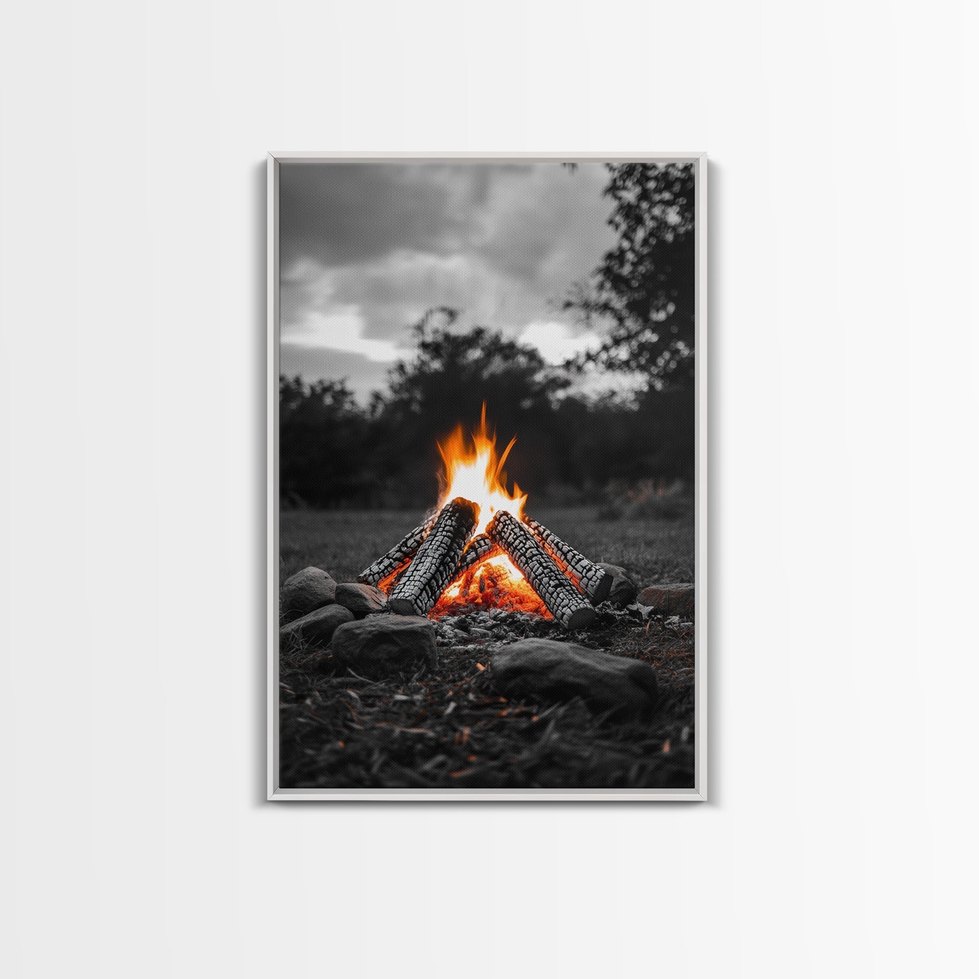Firewood Blaze Campfire Canvas Rustic Cabin Outdoor Nature Wall