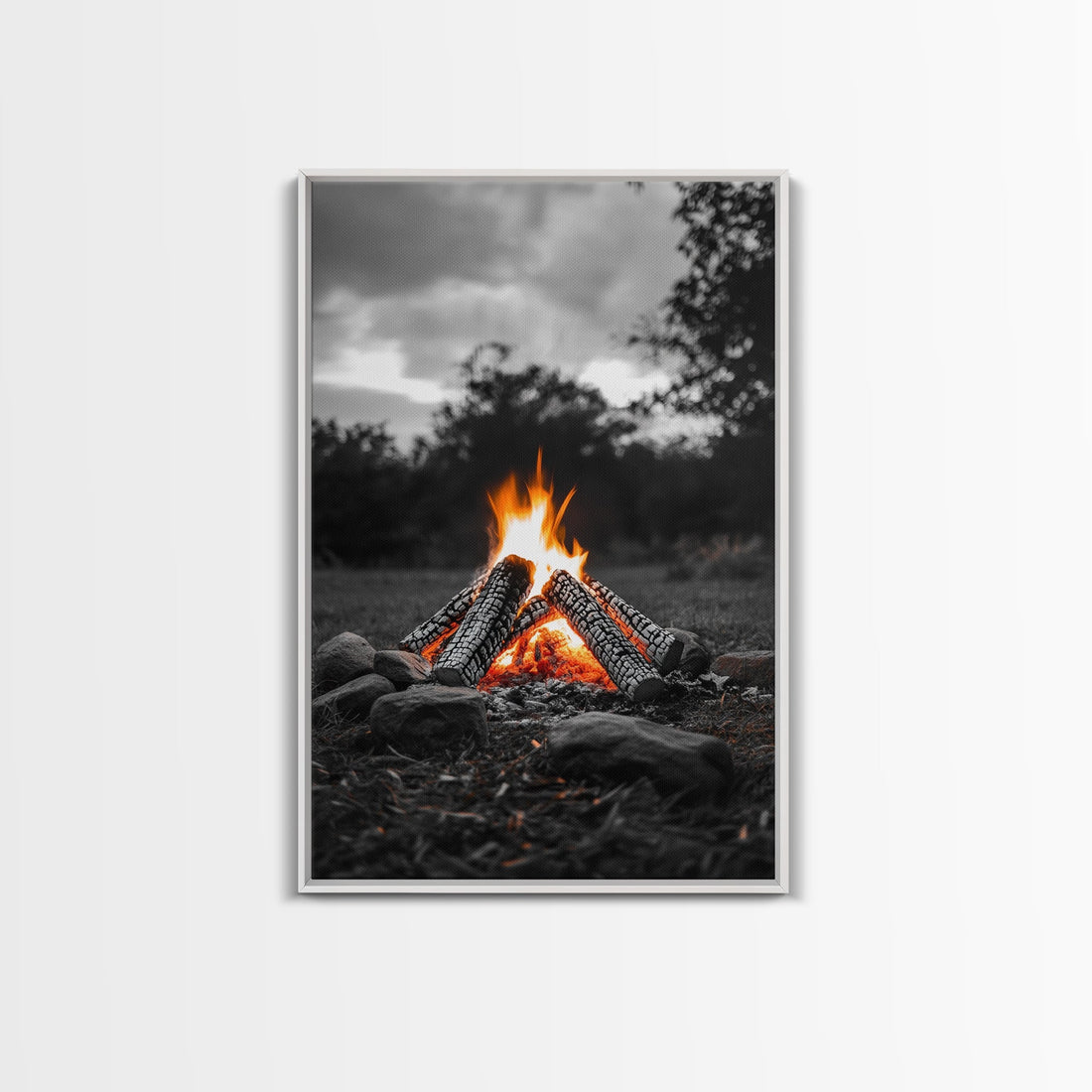 Firewood Blaze Campfire Canvas Rustic Cabin Outdoor Nature Wall