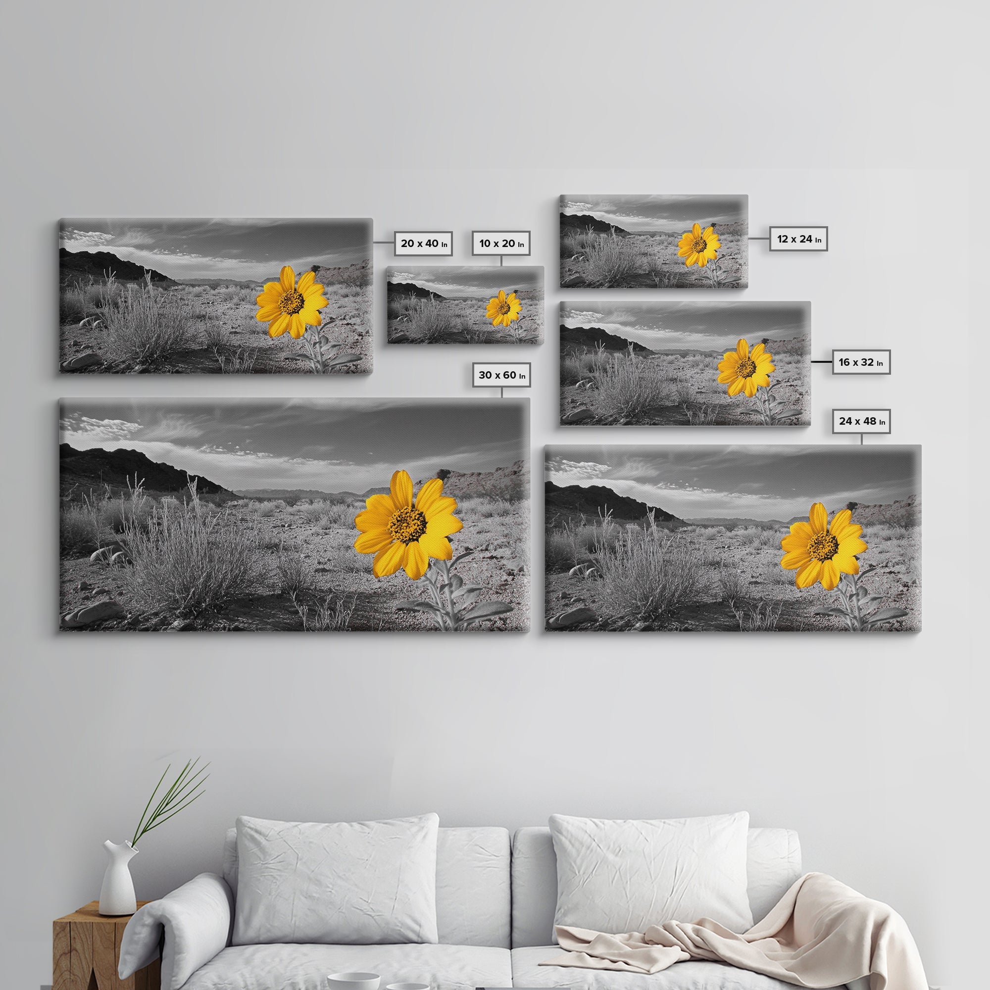 Yellow Flower Desert Bloom Canvas Minimalist Botanical Wall Art
