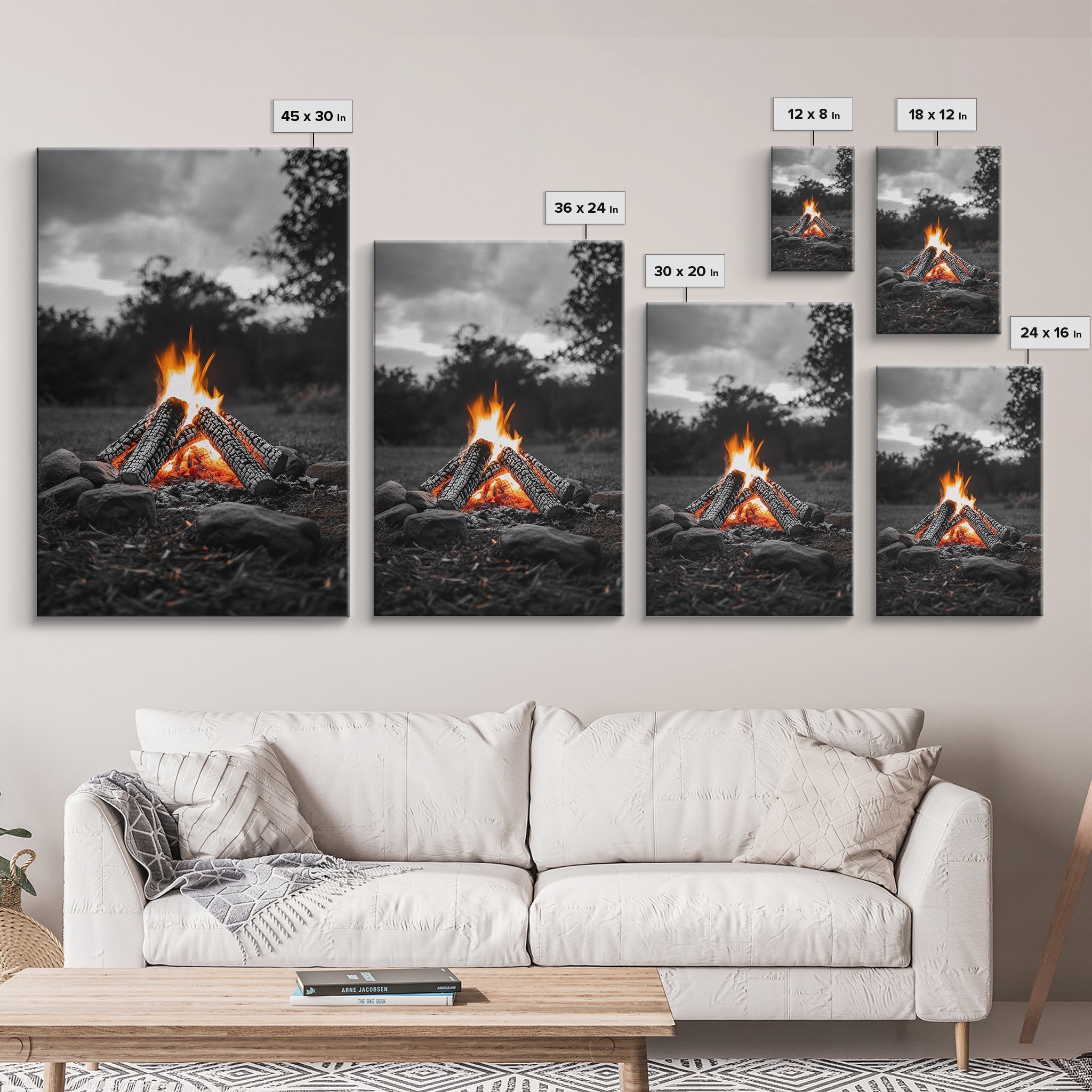 Firewood Blaze Campfire Canvas Rustic Cabin Outdoor Nature Wall