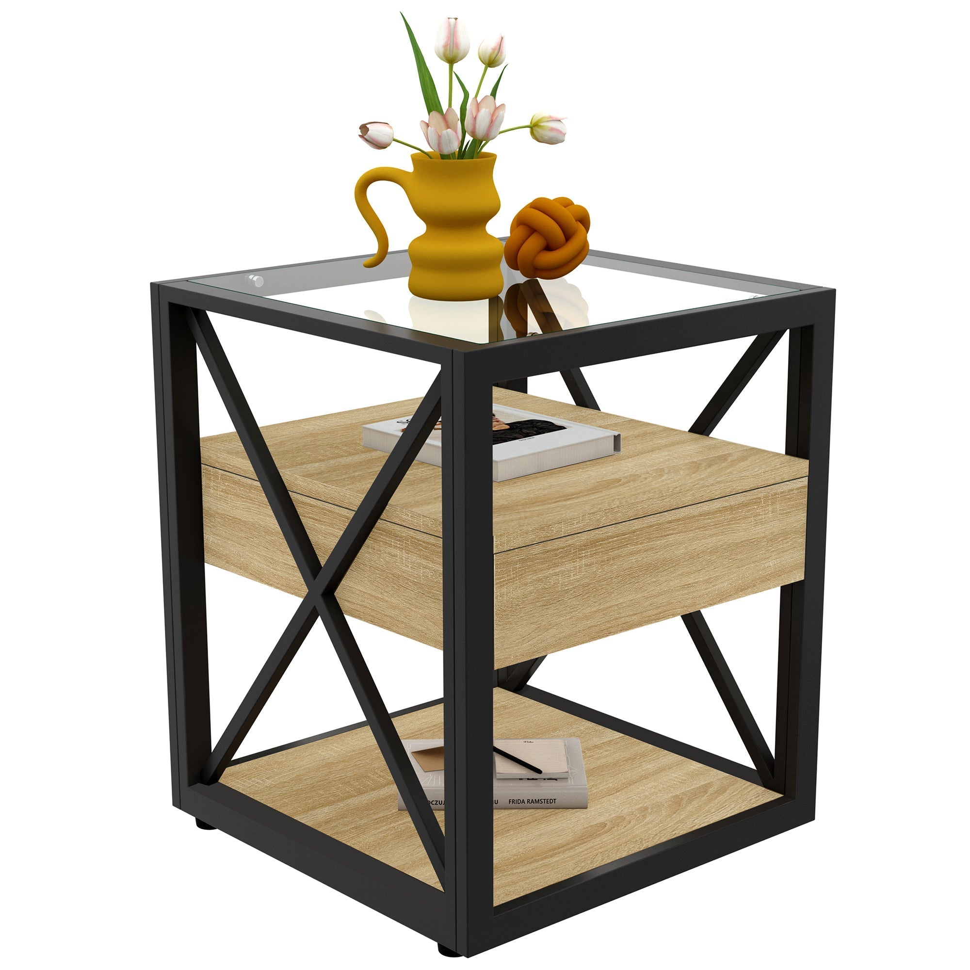 Set of 2 Modern End Tables with Drawer