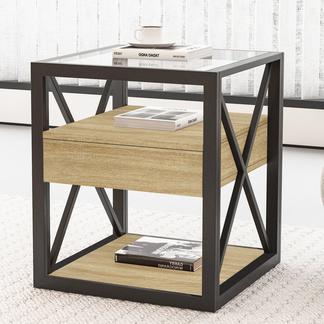Set of 2 Modern End Tables with Drawer
