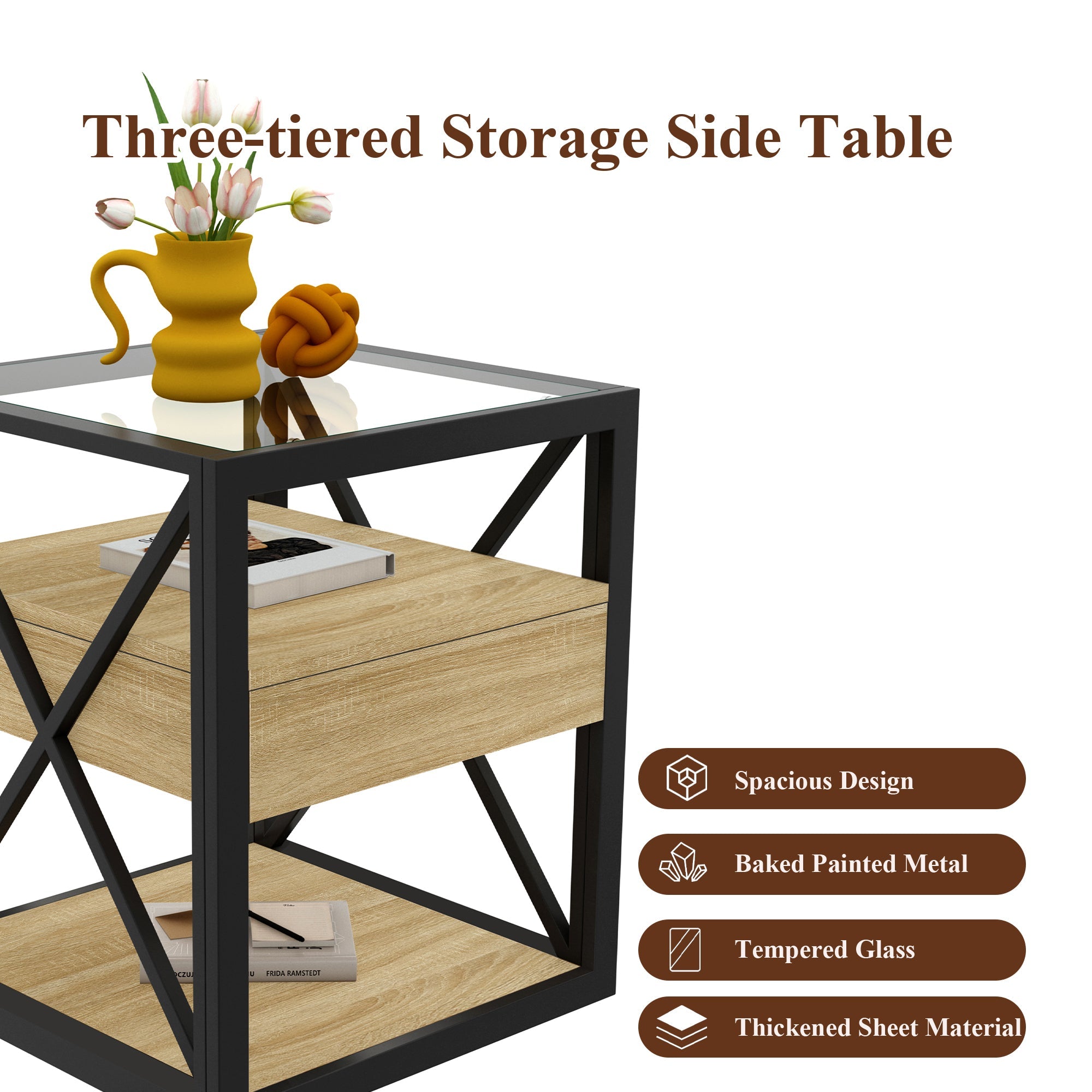 Set of 2 Modern End Tables with Drawer