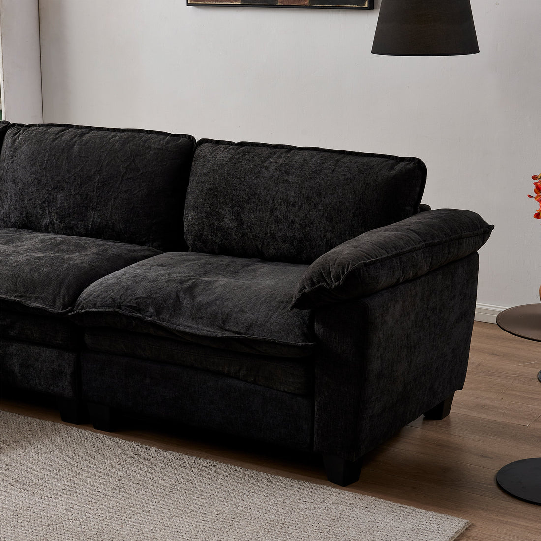 Luxury Black Chenille Loveseat Sofa Soft Upholstered Living Room