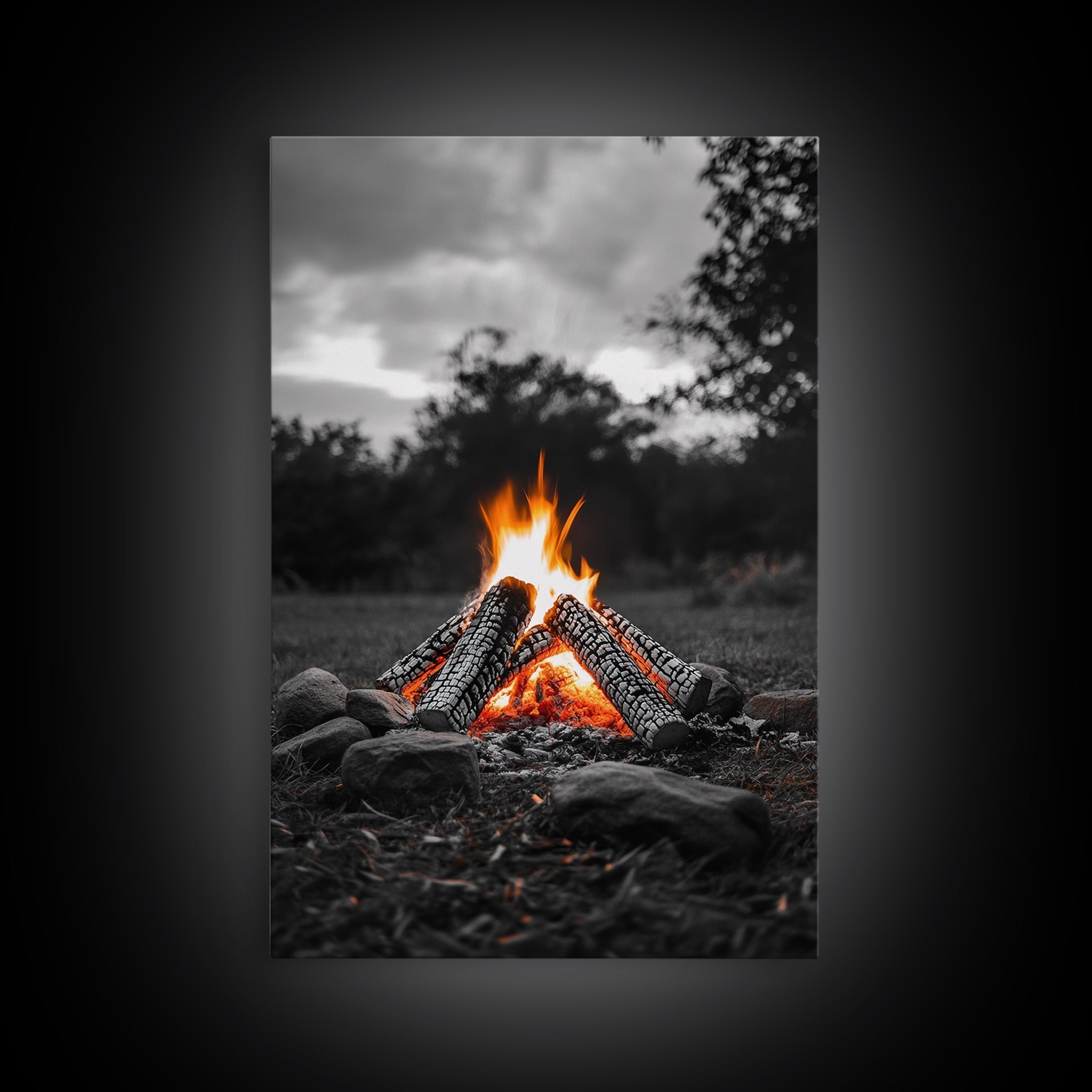 Firewood Blaze Campfire Canvas Rustic Cabin Outdoor Nature Wall