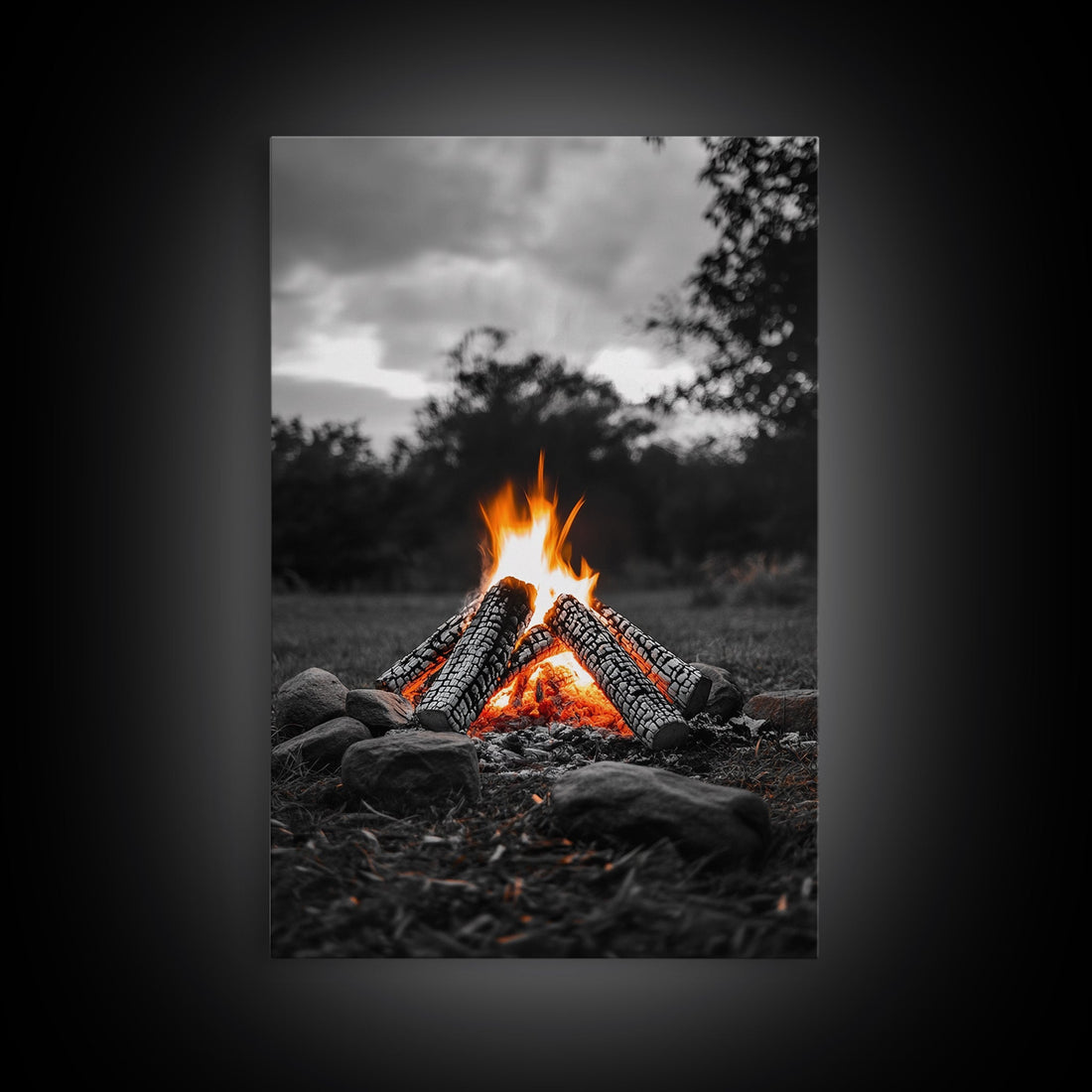 Firewood Blaze Campfire Canvas Rustic Cabin Outdoor Nature Wall