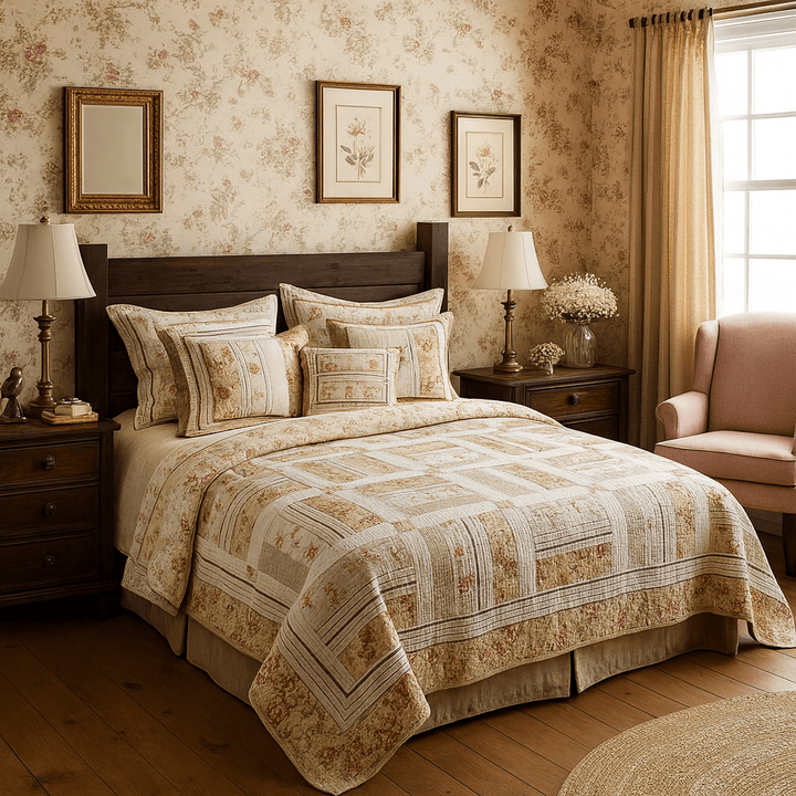 Bedding Cottage Floral Patchwork Quilted Coverlet Bedspread Set