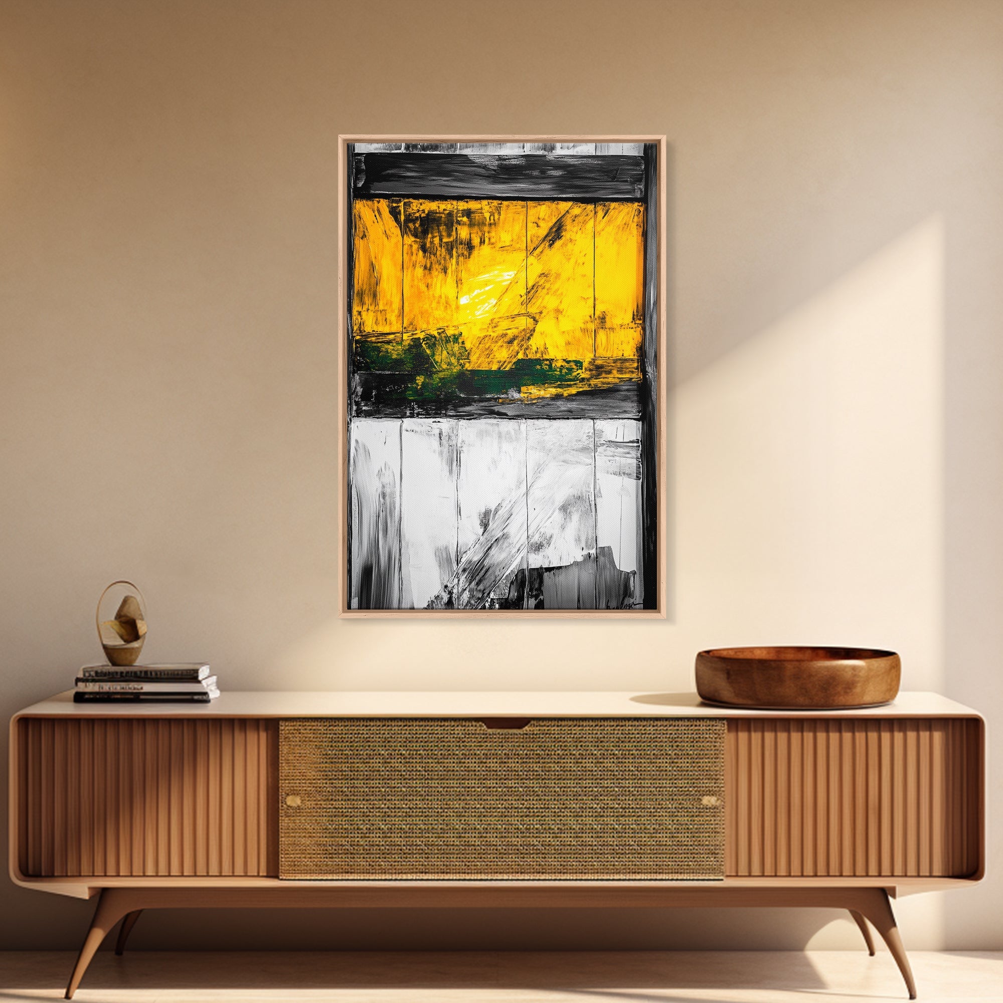 Golden Window Abstract Rustic Canvas Black White Farmhouse Wall