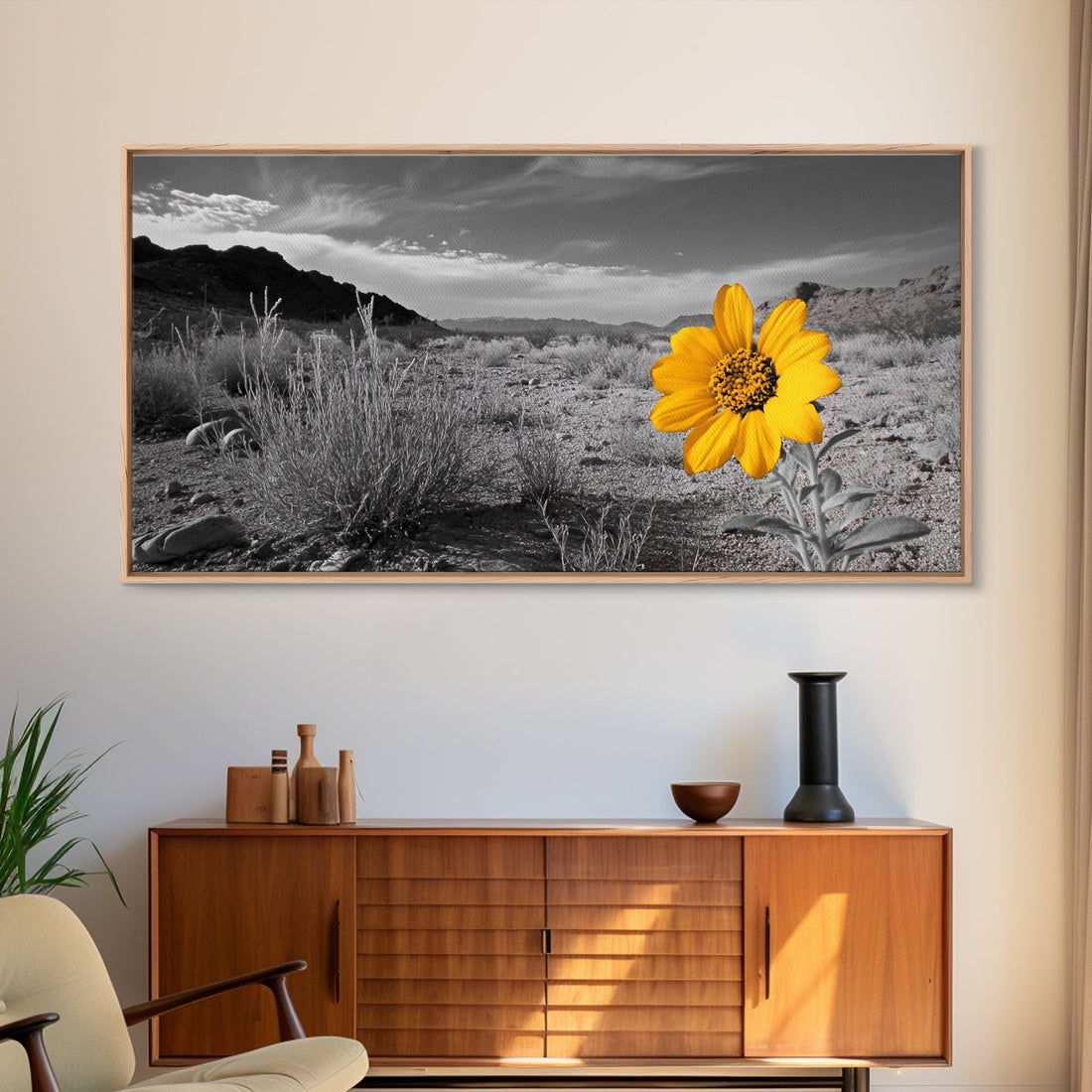 Yellow Flower Desert Bloom Canvas Minimalist Botanical Wall Art
