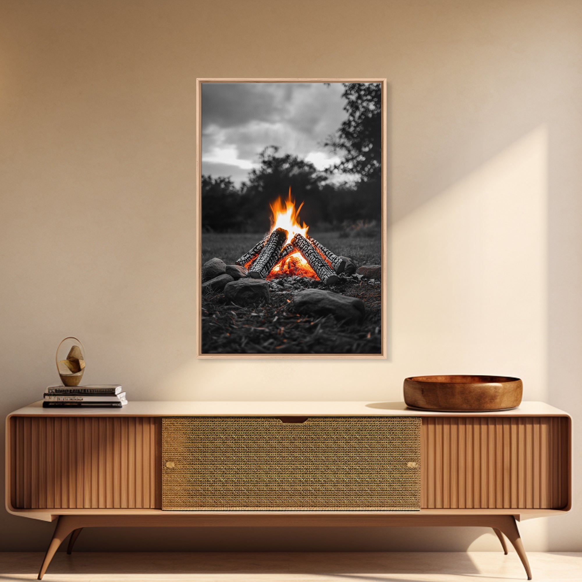 Firewood Blaze Campfire Canvas Rustic Cabin Outdoor Nature Wall
