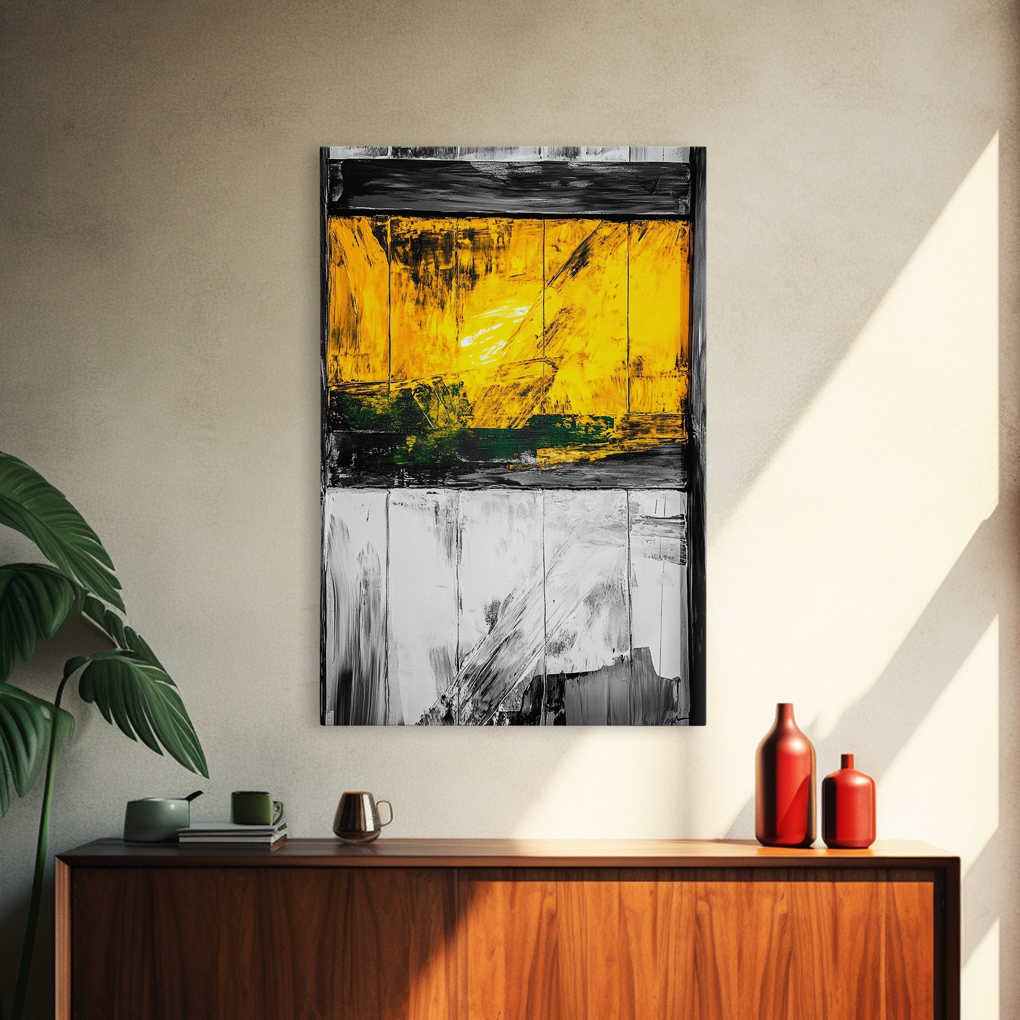 Golden Window Abstract Rustic Canvas Black White Farmhouse Wall
