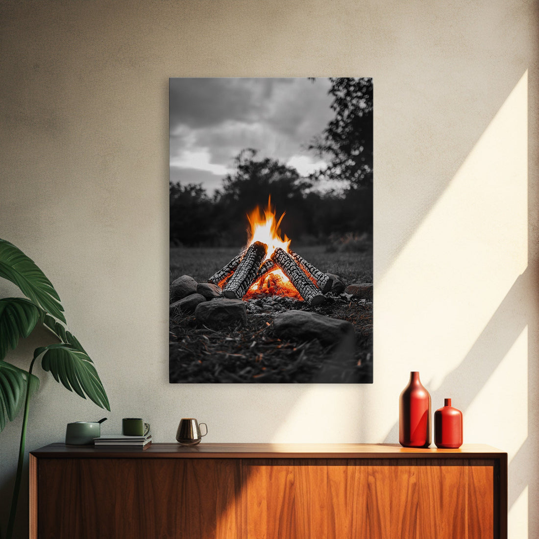 Firewood Blaze Campfire Canvas Rustic Cabin Outdoor Nature Wall