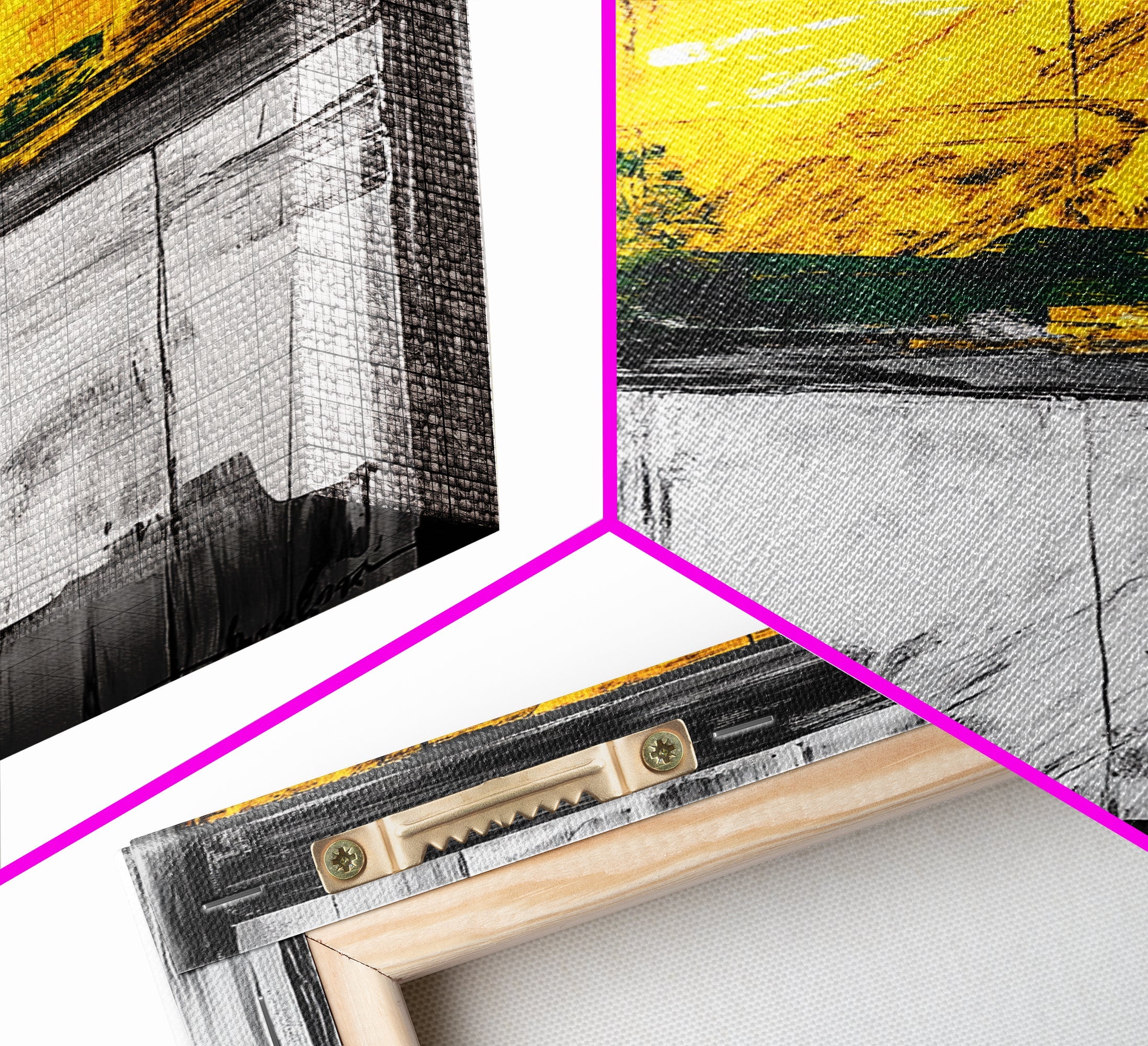 Golden Window Abstract Rustic Canvas Black White Farmhouse Wall