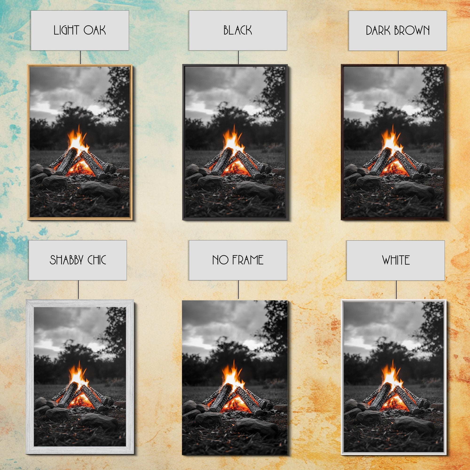 Firewood Blaze Campfire Canvas Rustic Cabin Outdoor Nature Wall