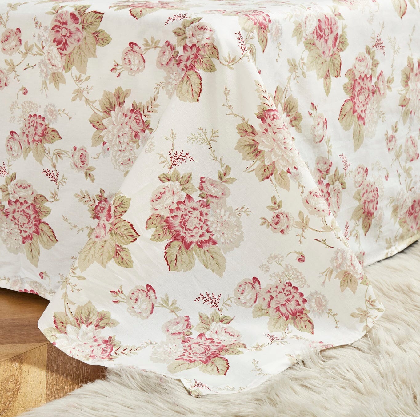 Hint Mint Cottage Floral Roses Cotton Flat Sheet Pillowcase