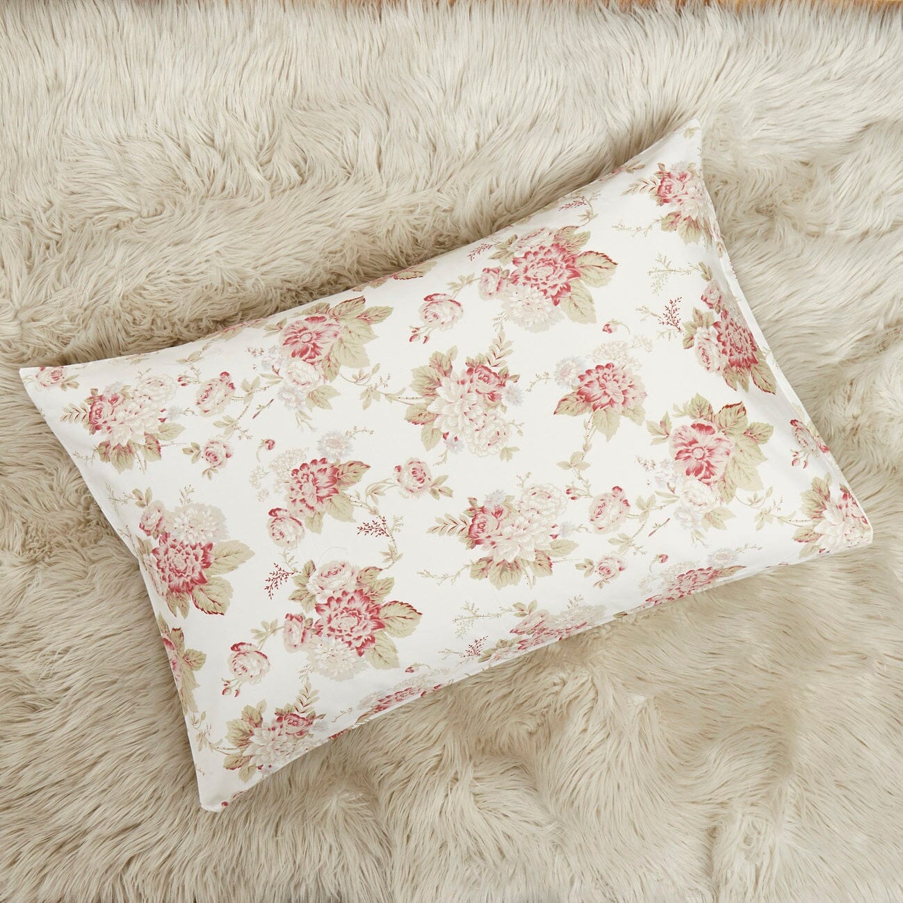 Hint Mint Cottage Floral Roses Cotton Flat Sheet Pillowcase