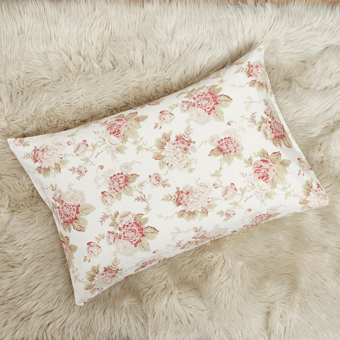 Hint Mint Cottage Floral Roses Cotton Flat Sheet Pillowcase