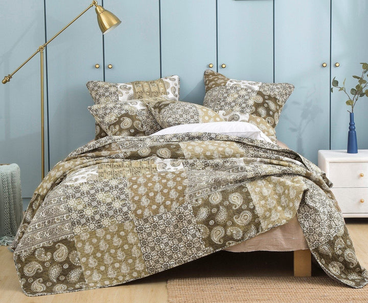 Bohemian Paisley Floral Olive Patchwork Bed in Bag Set