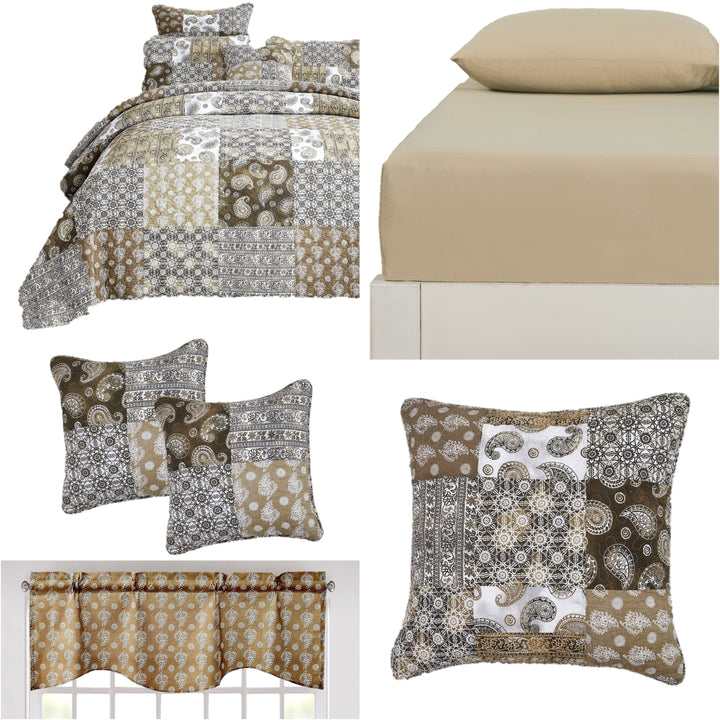 Bohemian Paisley Floral Olive Patchwork Bed in Bag Set