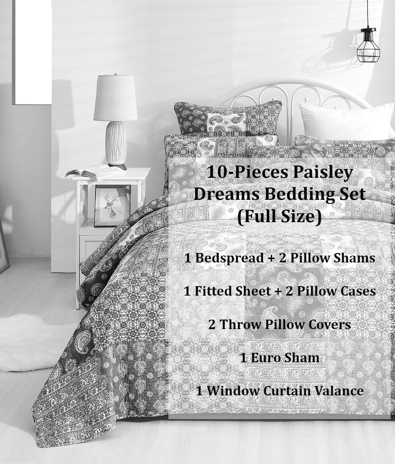 Bohemian Paisley Floral Olive Patchwork Bed in Bag Set