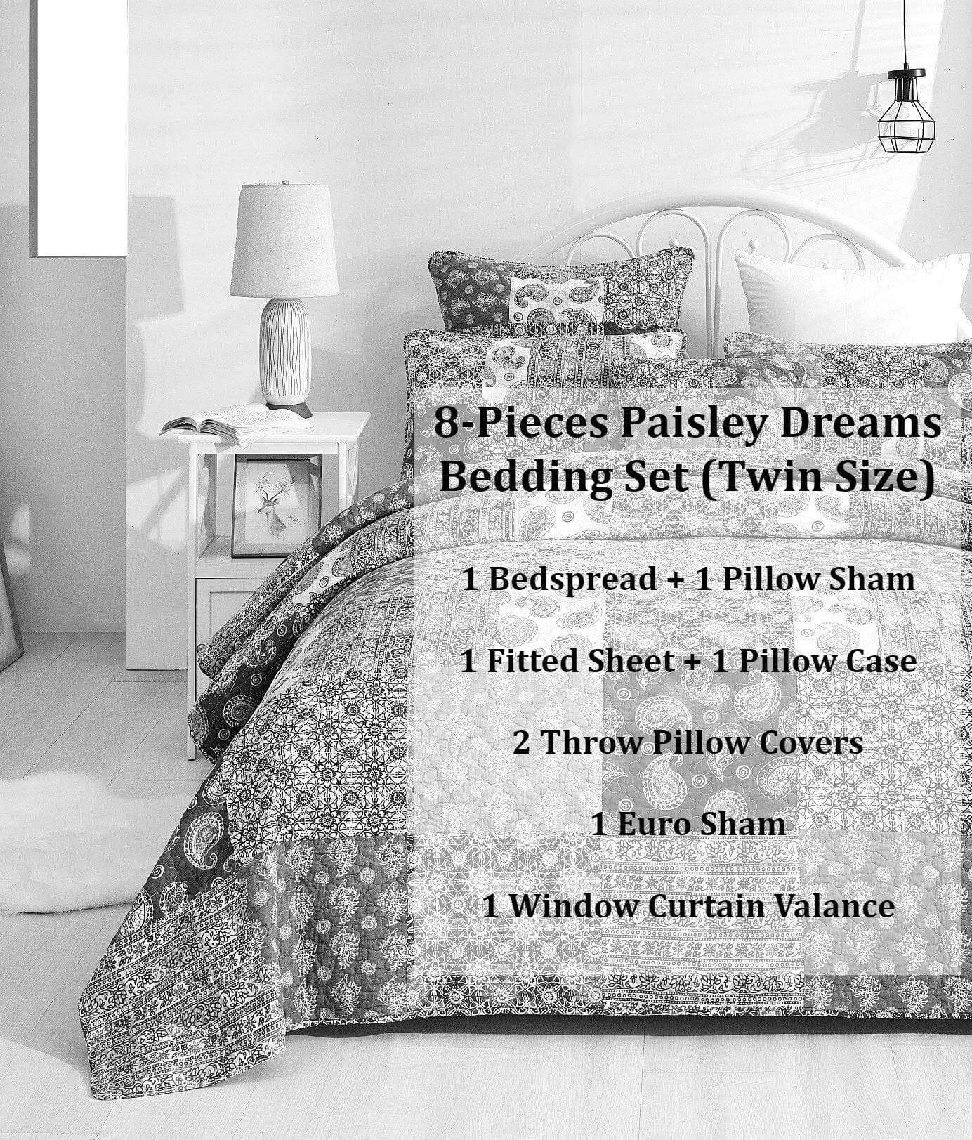 Bohemian Paisley Floral Olive Patchwork Bed in Bag Set