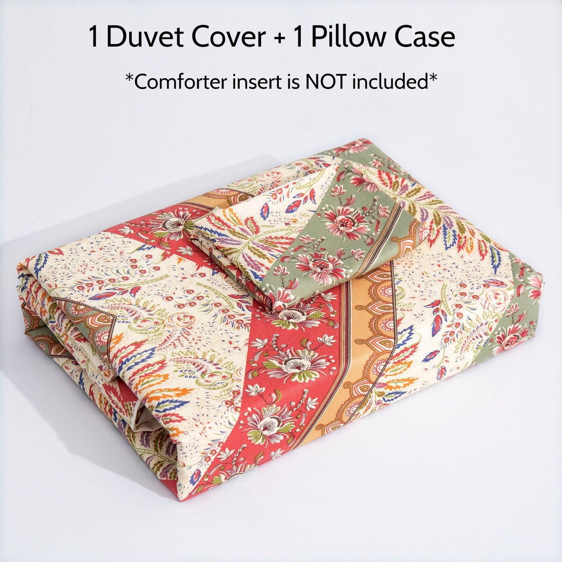 Botanical Cranberry Sage Chevron Floral Duvet Cover Set Bedding