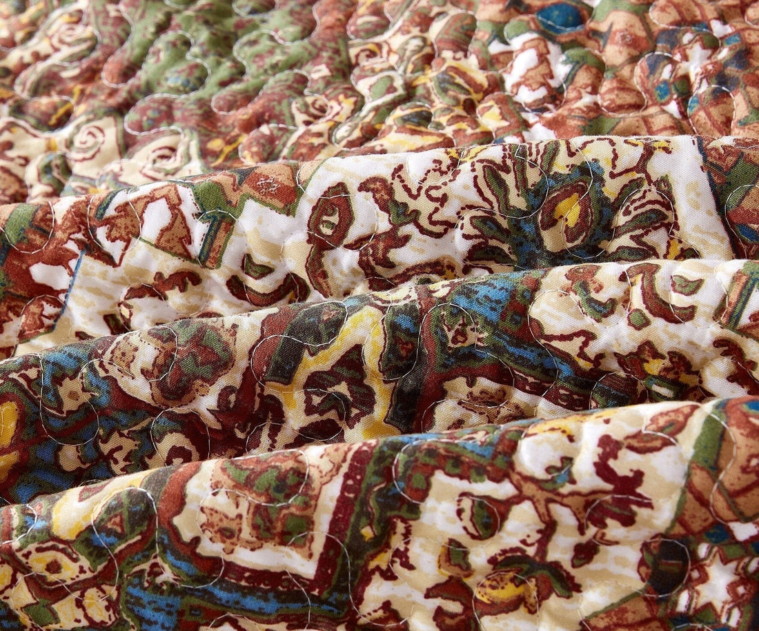 Rustic Earthy Moroccan Ogee Quilted Bedspread Set Folk Motif