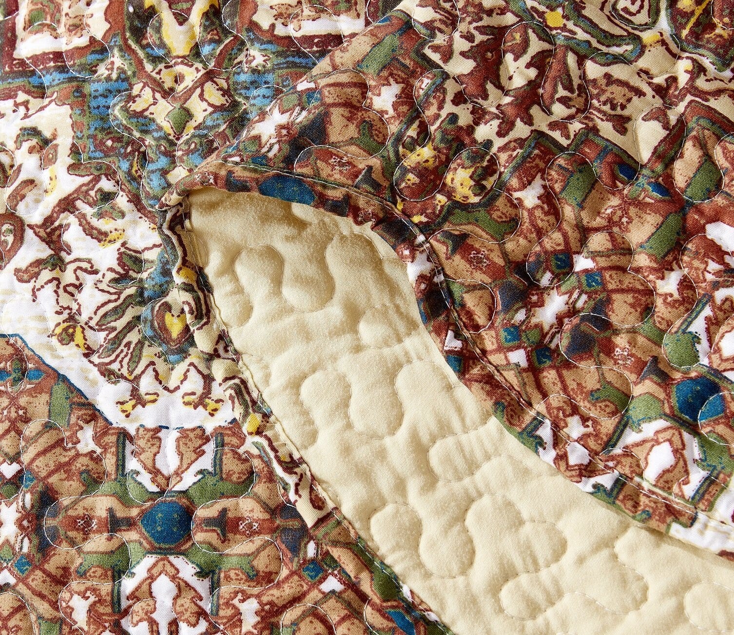 Rustic Earthy Moroccan Ogee Quilted Bedspread Set Folk Motif
