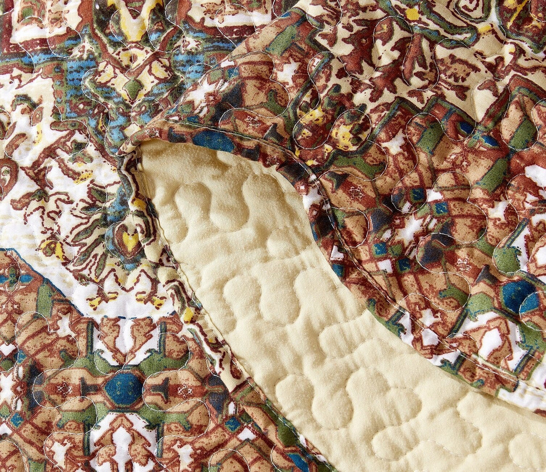 Rustic Earthy Moroccan Ogee Quilted Bedspread Set Folk Motif