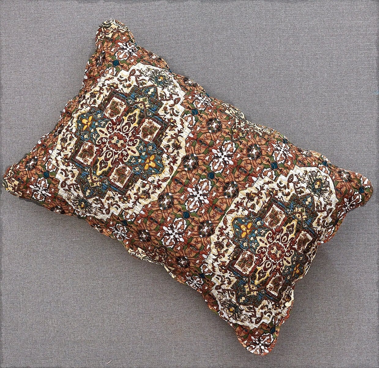 Rustic Earthy Moroccan Ogee Quilted Bedspread Set Folk Motif