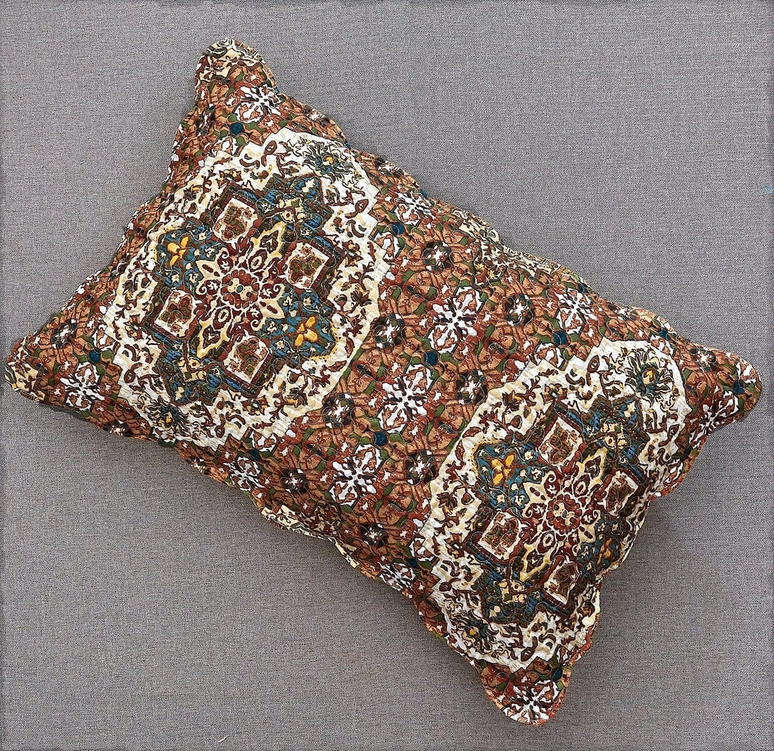 Rustic Earthy Moroccan Ogee Quilted Bedspread Set Folk Motif