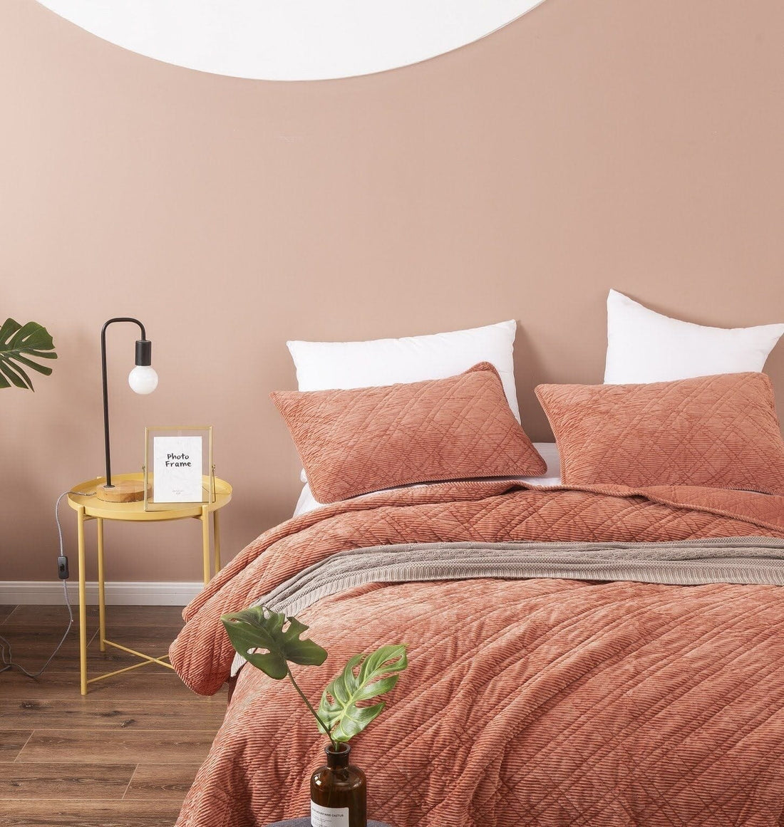 Terracotta Coral Velour Corduroy Bedspread Set Soft Cozy Bedding