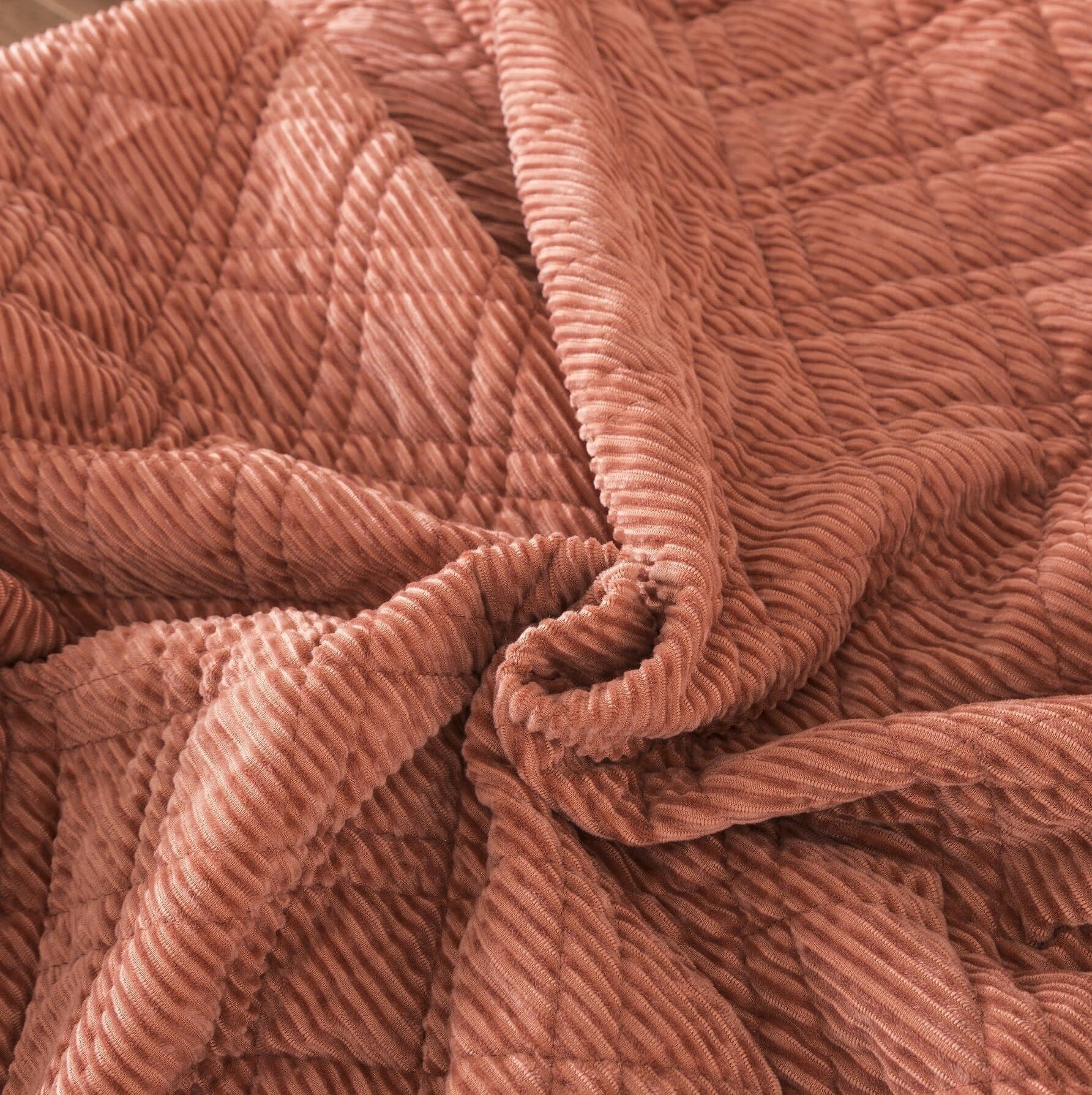 Terracotta Coral Velour Corduroy Bedspread Set Soft Cozy Bedding