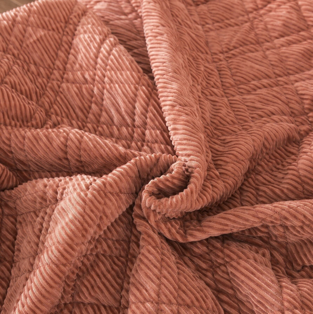 Terracotta Coral Velour Corduroy Bedspread Set Soft Cozy Bedding
