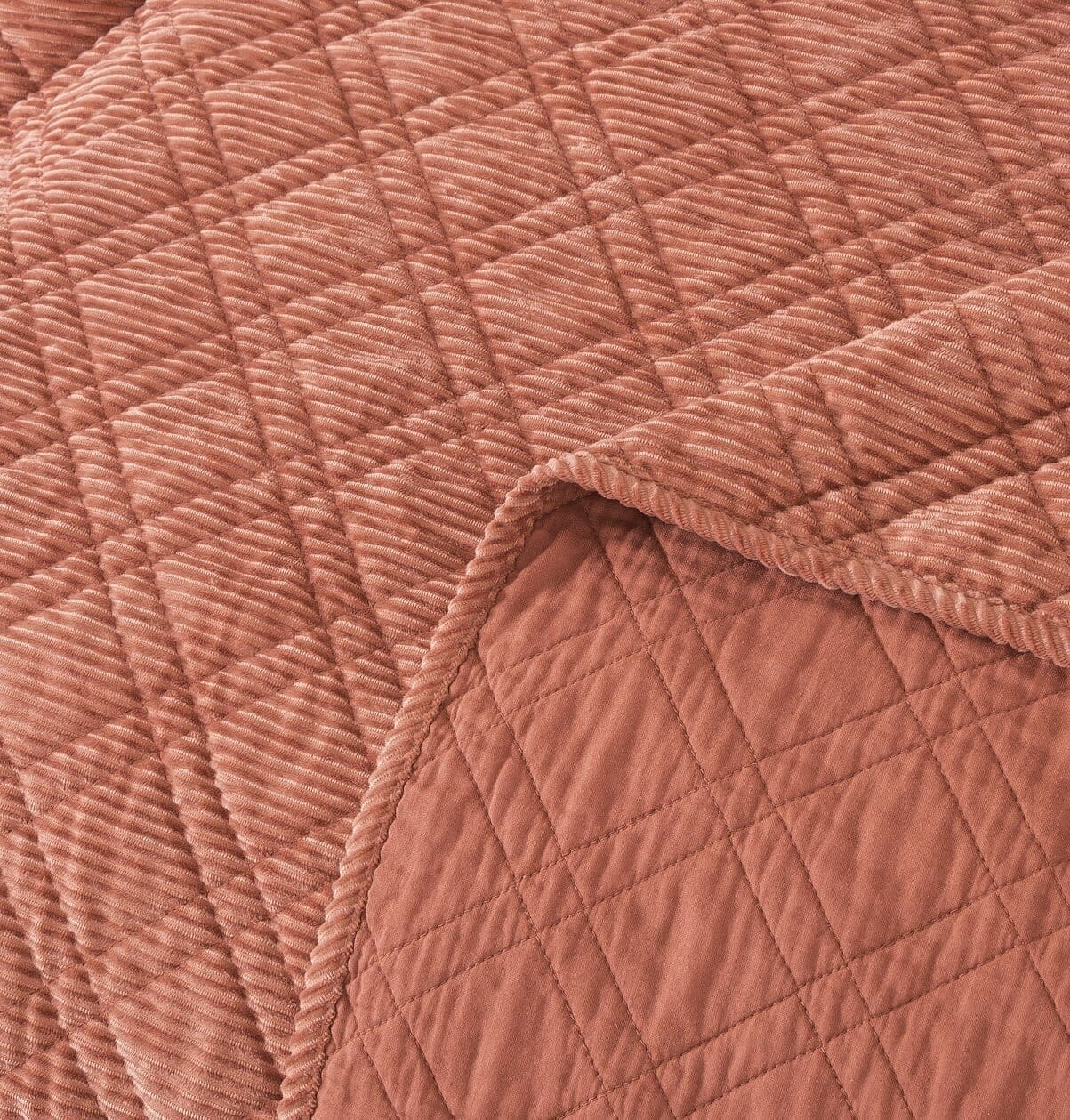Terracotta Coral Velour Corduroy Bedspread Set Soft Cozy Bedding