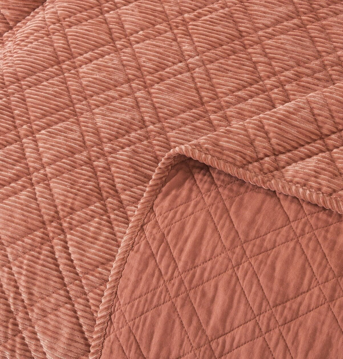 Terracotta Coral Velour Corduroy Bedspread Set Soft Cozy Bedding