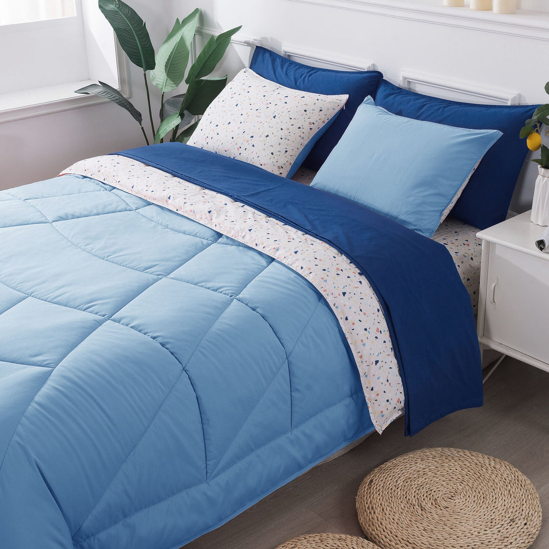 Kasentex Reversible 5 and 7 Piece Ultra Soft Cozy Bed Comforter Sets, Room Decor