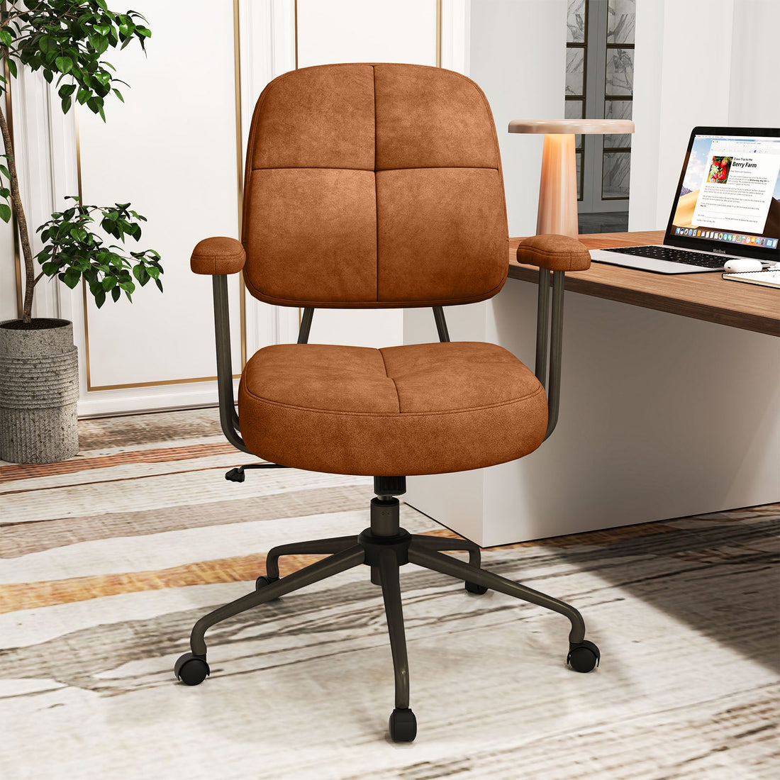 Upholstered Task Home Office Chair with Cushioned Back-Brown