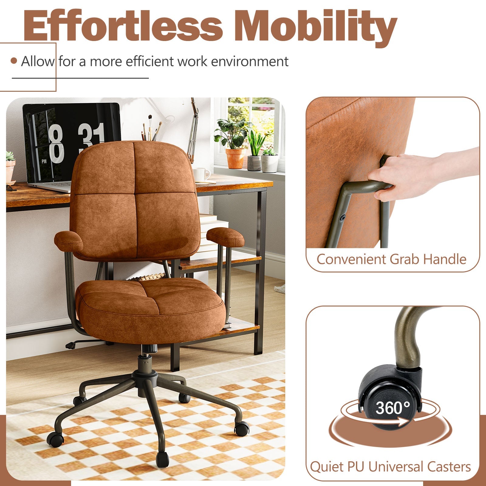 Upholstered Task Home Office Chair with Cushioned Back-Brown