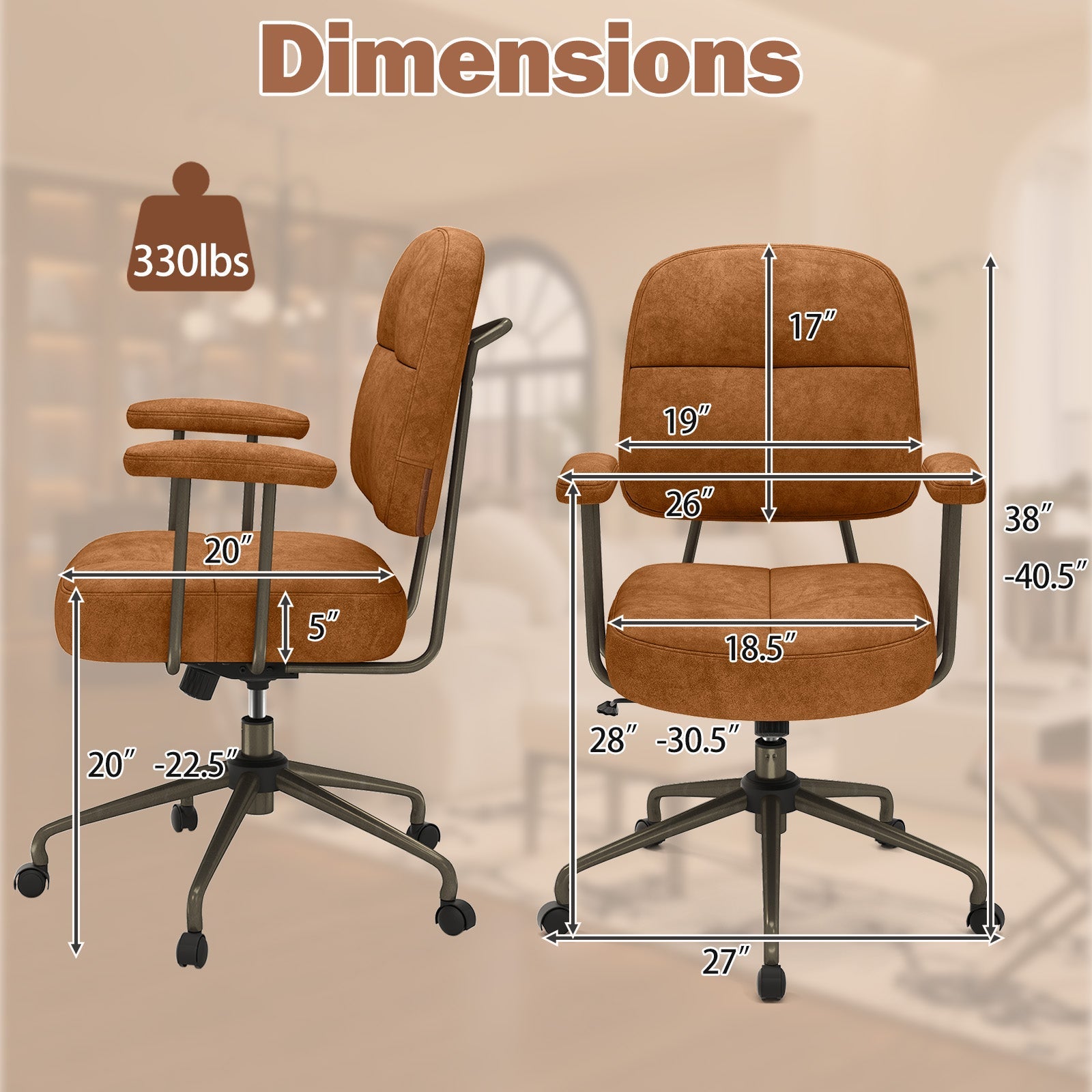 Upholstered Task Home Office Chair with Cushioned Back-Brown